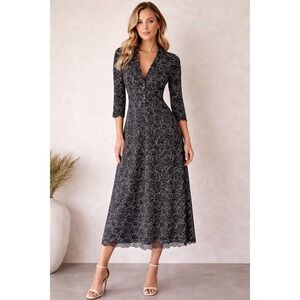 Roseanna Robe Fiore Doll Navy Floral Lace Midi Dress Size 34 US 2 NWT